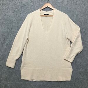 J.Crew Women V-Neck Sweater Merino Wool Alpaca XS Cream Oversized Pullover Tunic